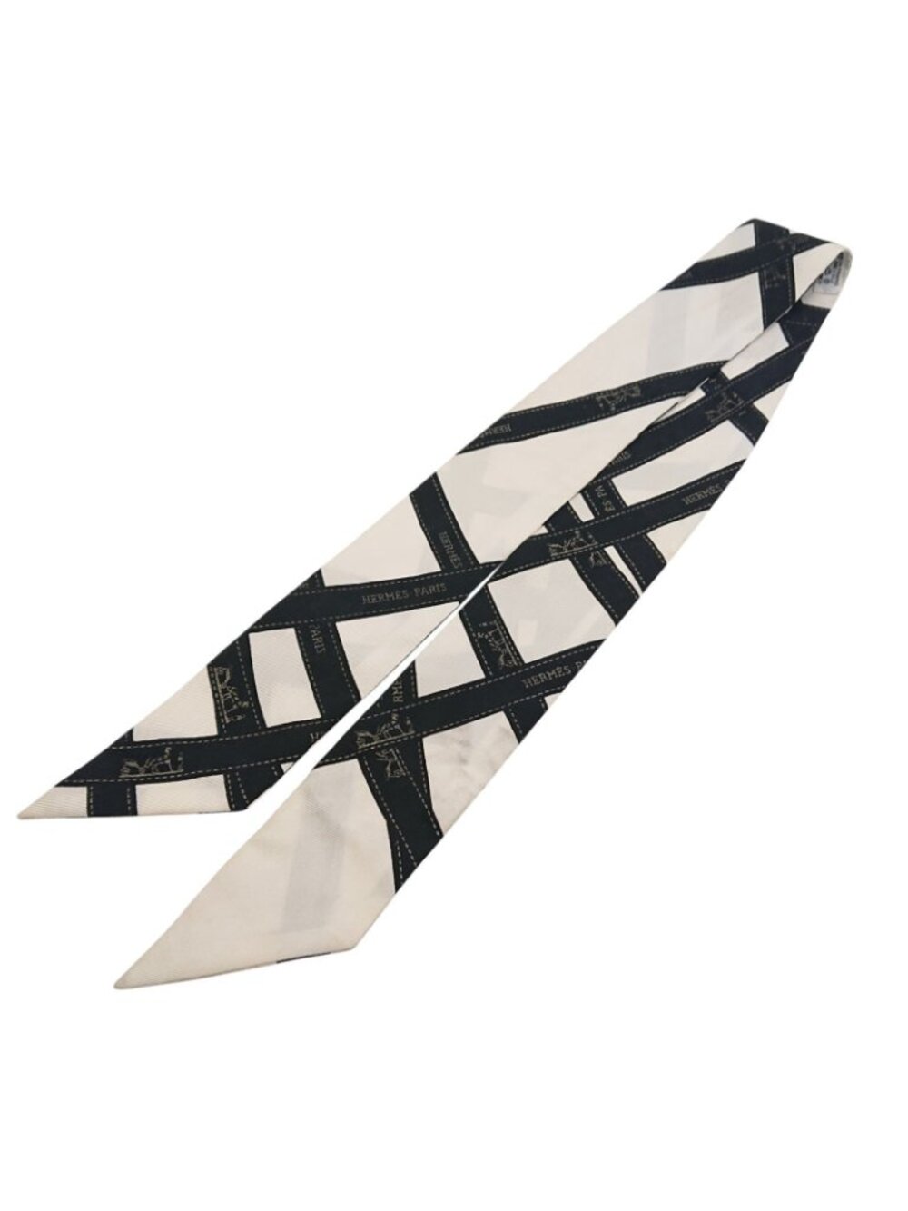 Hermes Twilly Bolduc Ribbon Pattern White Black Scarf - Picture 4 of 12
